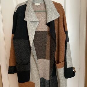 Max Studio Colorblock Cardigan in Black, Gray, and Brown